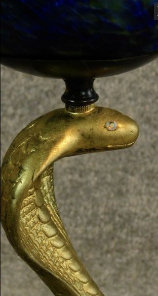Art Deco Gilded Bronze Cobra Lamp With Blown Glass Globe Shade 3