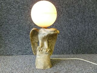 Art Deco Era Carved Marble Eagle Table Lamp With Alabaster Globe Shade