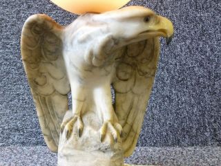 Art Deco Era Carved Marble Eagle Table Lamp with Alabaster Globe Shade 2