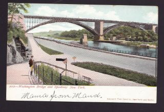 Old Vintage Postcard Of Washington Bridge And Speedway York - W/ Glitter