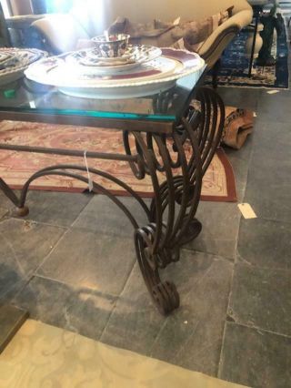 Large Vintage Rococo Style Wrought Iron and Glass Patio Console or Hall Table 3