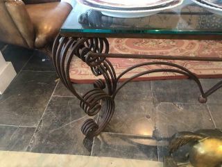 Large Vintage Rococo Style Wrought Iron and Glass Patio Console or Hall Table 4