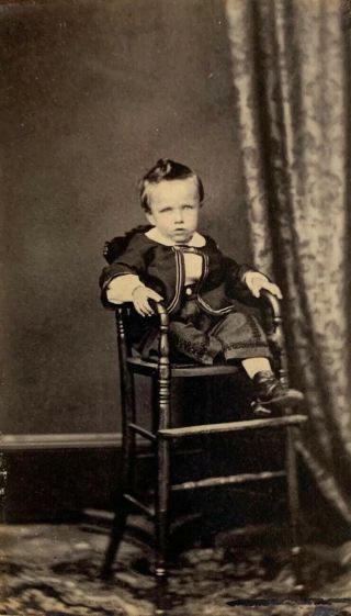 Antique Civil War Era Cdv Cute Little Boy Sitting In High Chair Pink Cheeks