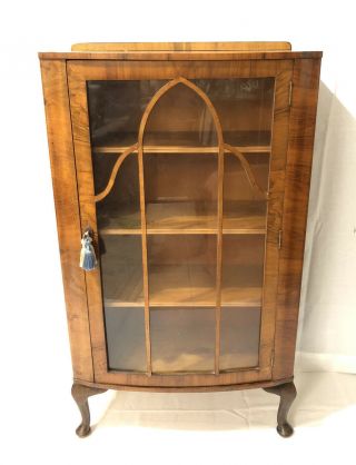 Antique Queen Anne Mahogany Display Cabinet Old English Furniture Burled Walnut