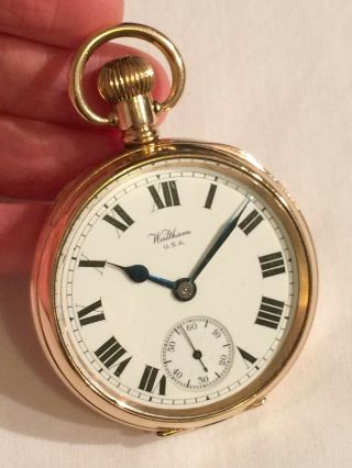 Vintage Antique 10ct Double Gold Plated Waltham 19 Jewels Open Face Pocket Watch