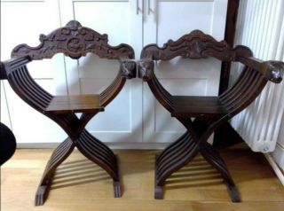 2 Vintage Italian Folding Wood Chair Savonarola