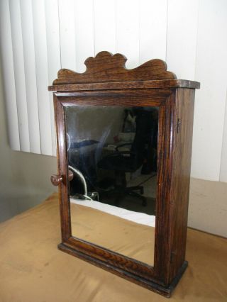 Antique Primitive Wood Wall Bathroom Medicine Cabinet With Wiggly Mirror Rare