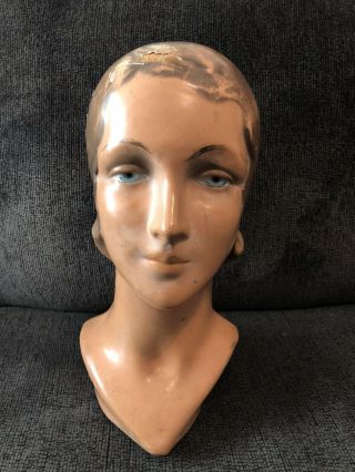 Vintage Art Deco Store Display Lady Chalk Mannequin Head