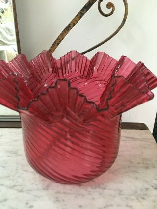 Antique Cranberry Pleated Ruffle Top Oil Lamp Shade