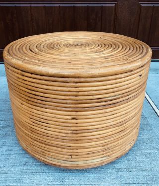 Vintage Rattan Bent Wood Came Bamboo Round Side End Accent Table Ottoman Coffee