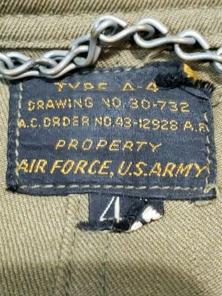 VINTAGE WWII US ARMY USAAF TYPE A - 4 FLIGHT SUIT SIZE 44 3