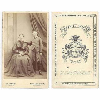 Cdv Victorian Lady & Schoolboy Carte De Visite By Forrest Of Pontypridd