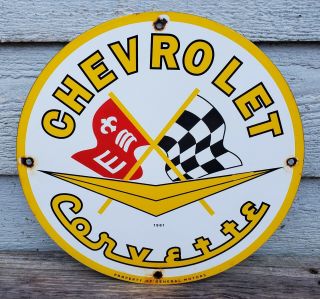 Vintage Old 1961 Chevrolet Corvette Porcelain Dealership Sign Chevy