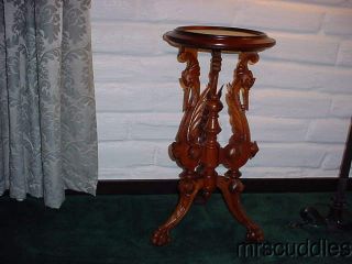Antique Marble Top Table With Phoenix Bird Carvings