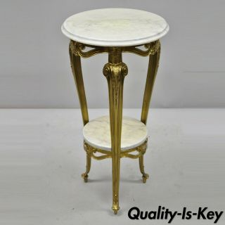 Vintage Italian Brass And Marble Victorian Style Pedestal Plant Stand Table