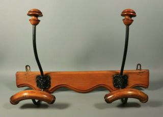 Antique French Victorian Hook Bent Wood Wall Coat Rack Faux Bamboo Hat Hall Tree