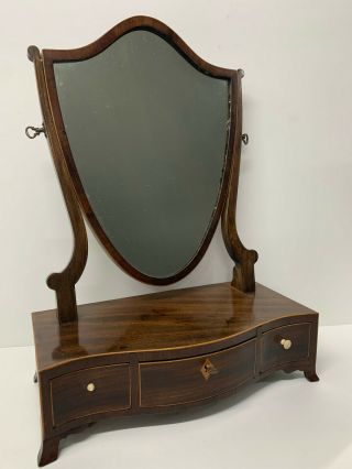 Edwardian Inlaid Mahogany Dressing Table Mirror Serpentine Front With Key