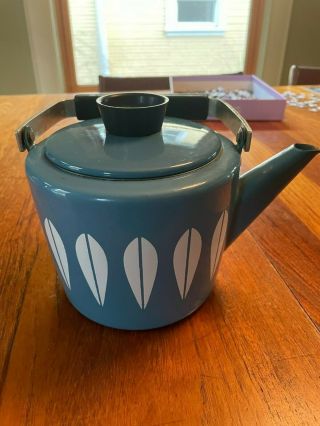 Mcm Catherineholm Enamel Lotus Blue White Teapot,  Tea Kettle Vintage