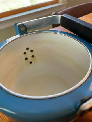 MCM Catherineholm Enamel Lotus Blue White teapot,  tea kettle Vintage 3