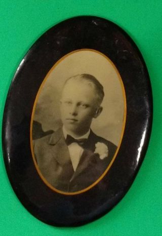 Vintage Early 1900’s 4.  5 X 6 " Sepia Celluloid Photo Buttonyoung Man With C