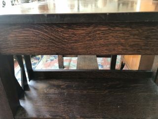 Stickley Brothers Arts and Craft Carved Oak desk with side shelves. 2