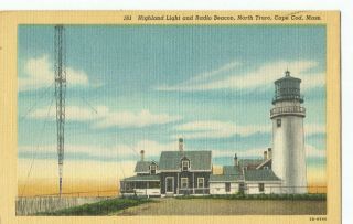 Vintage Postcard - 161 Highland Light And Radio Beacon,  North Truro,  Cape Cod Ma