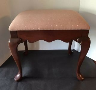 Vtg Pennsylvania House Solid Cherry Queen Anne Vanity Stool Bench Mauve Fabric