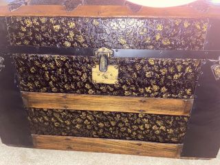 ANTIQUE 19c.  DOME TOP PRESSED TIN STEAMER TRUNK 3