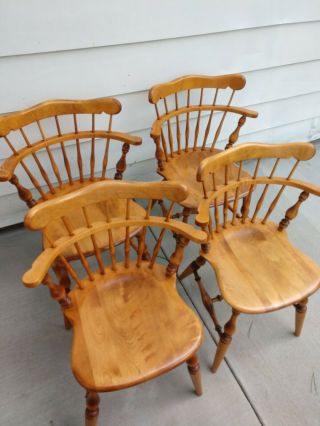 Vintage Ethan Allen Heirloom Nutmeg Solid Maple Comb Back Chairs 10 - 6040