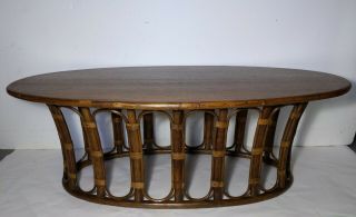 Vintage Mid Century Modern Oval Bentwood Bamboo Coffee Table Wood Top Boho Chic