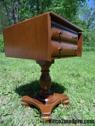 Vintage Rockport Maple 2 Drawer Pedestal Drop Leaf Table Entry Stand Nightstand