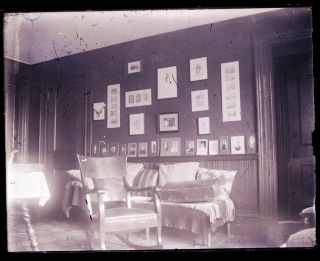One (1) Late 1800s/early 1900s Glass Negative; Interior View,  All The Family Pic
