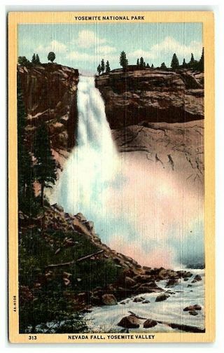 Postcard Ca Nevada Fall Yosemite Valley National Park California Vintage Linen
