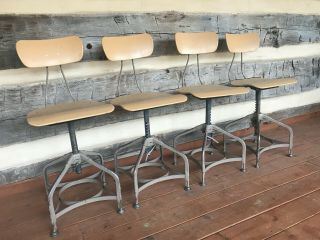 Vintage Toledo Industrial Swivel Bar Stool Chairs (set Of 2)
