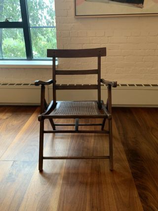 Antique English Campaign Chair Folding And Caned