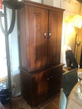 Antique American Old Pine Kitchen Cupboard