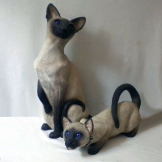2 Rare Vintage 1990 Sandicast Seal Point Siamese Cats By Sandra Brue Signed
