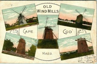 C42 - 9748,  Old Wind Mills,  Cape Cod,  Mass. ,  Postcard.