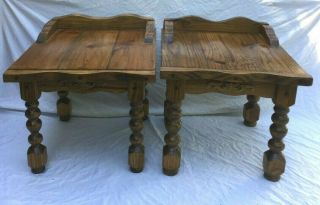 2 (two) Antique Solid Wood End Tables / Nightstands,  Ball Turned Legs -