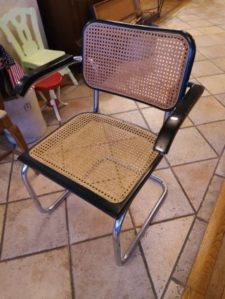 Vintage Mid Century Modern Marcel Bruer Style Cane Chrome Cesca Arm Chair 1970s