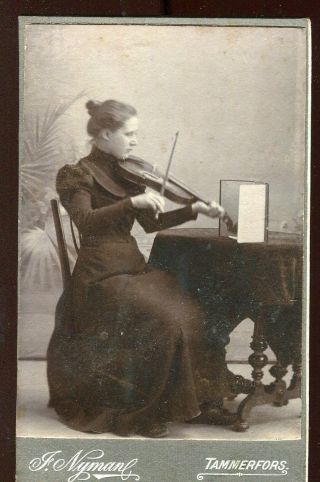Young Woman Playing The Violin,  Seated,  Antique Cdv Photo