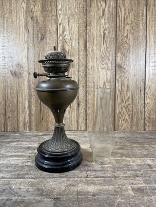 Antique 19th Century Ceramic Based Oil Lamp With Messenger Burner.