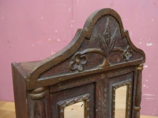 ANTIQUE MINIATURE FRENCH CARVED PINE ARMOIRE JEWELLERY TRINKET CABINET 3