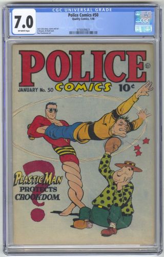 Police Comics 50 Cgc 7.  0 Vintage Quality Comic Plastic Man Golden Age 10c
