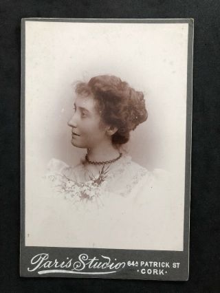 Victorian Photo: Cabinet Card: Pretty Lady Flowers: Paris Studio: Cork