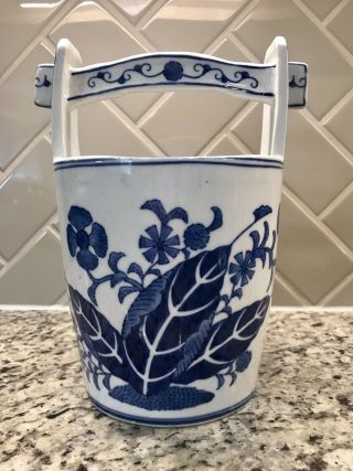 Seymour Mann China Blue Fine Porcelain Bucket/flower Pot,  10”h