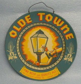 " Sweet " Vintage Olde Towne Beer Tray Sign Consumers Brewing Newark Ohio Lantern