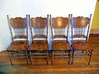 Oak Wood Pressed Back Dining Room Chairs (set Of 4 Chairs)