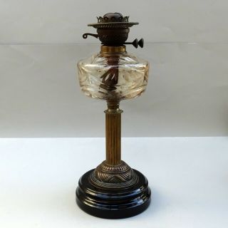 Antique Duplex Oil Lamp Clear Glass Font Brass Column & Black Ceramic Base