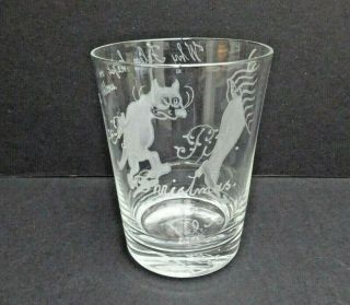 Antique Vintage Felix The Cat Glass Tumbler Engraved Christmas 1930 With Gallows